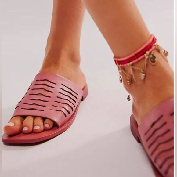 NEW Free People  Slice of Sun fine leathers Sandals in watermelon for women 3J2 - Picture 2 of 12